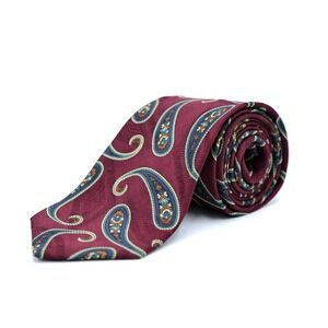 HART SCHAFFNER MARX Burgundy All Over Paisley Print 100% Silk‎ Tie Made in USA